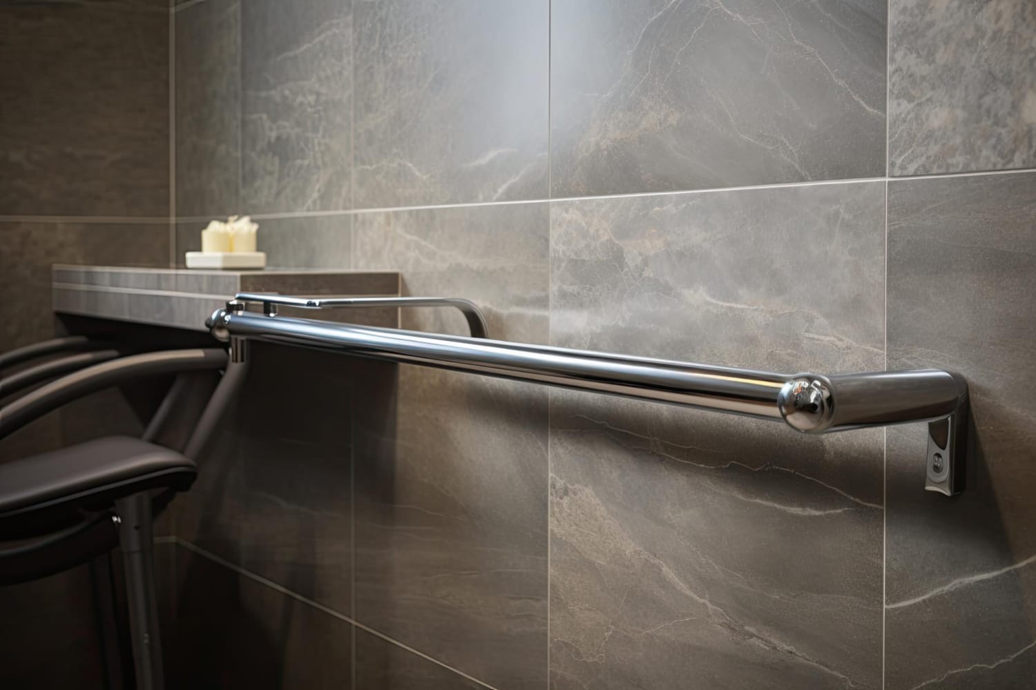 detailed-picture-stainless-steel-grab-bar-handrail-affixed-wall-covered-gray-stone-ti