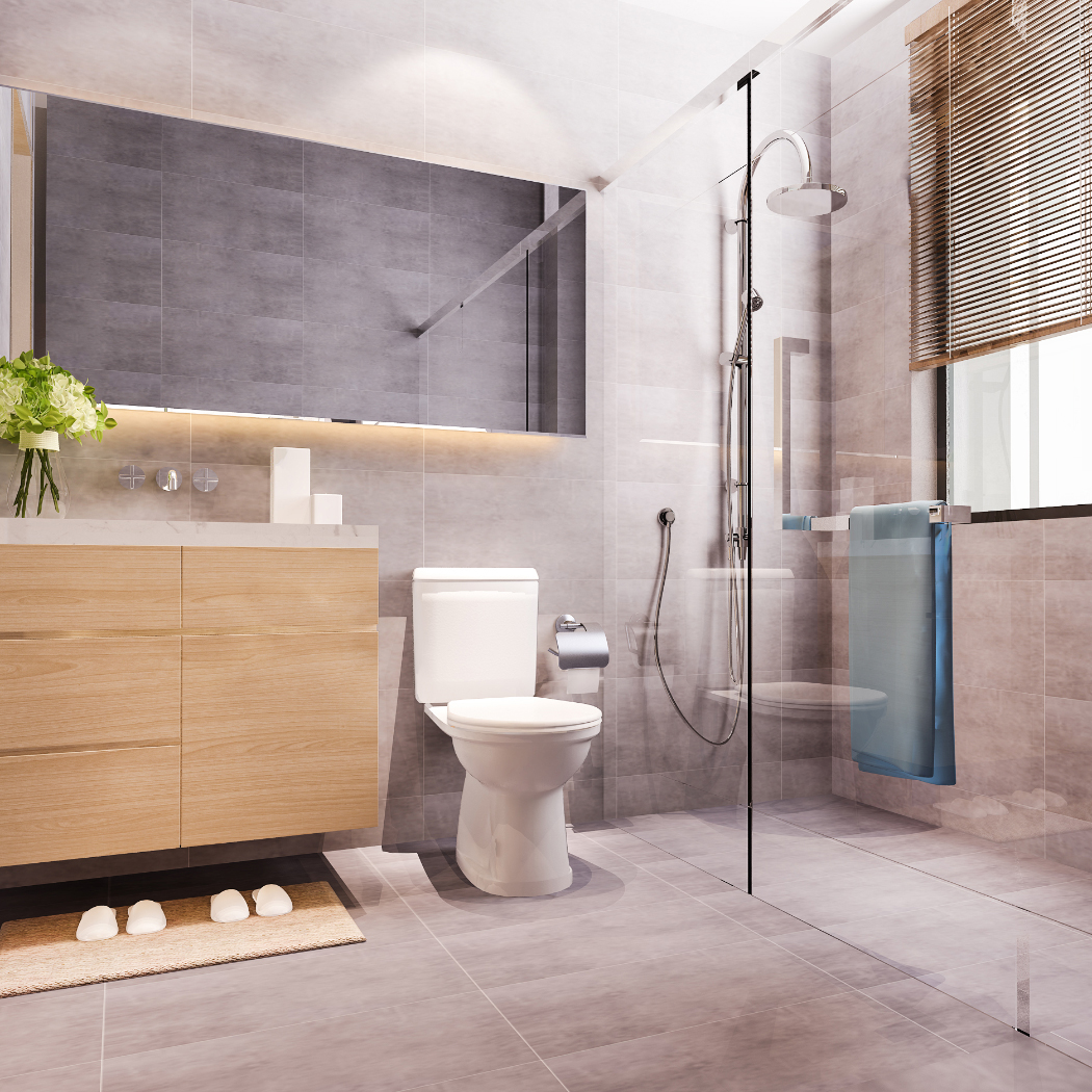 3d rendering modern design and marble tile toilet and bathroom